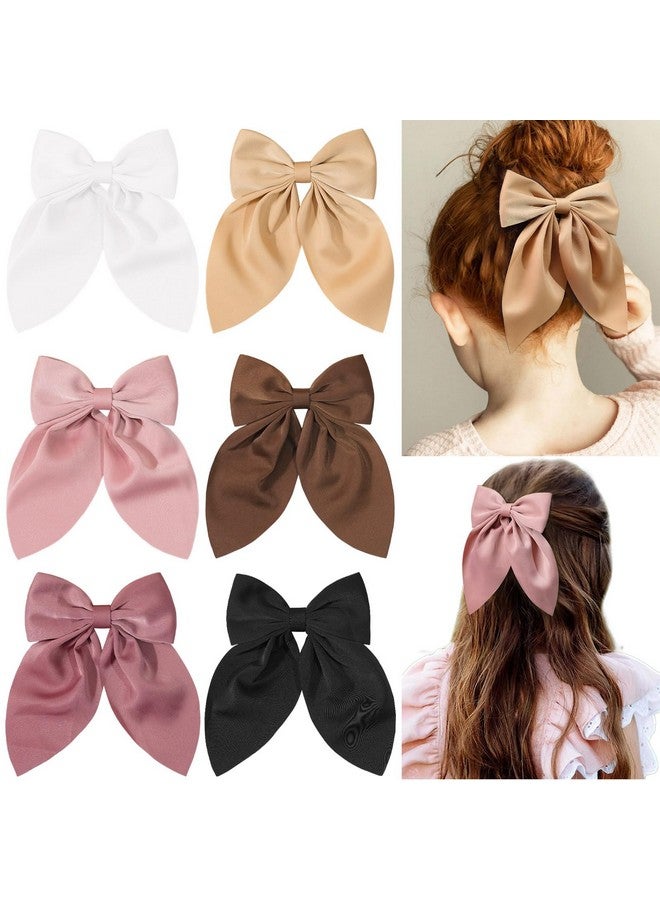 CellElection 6pcs Satin Hair Bows for Girls Fall Bow Hair Clips Neutral Colors Hair Bow Ribbon Bows Barrettes for Toddlers Kids Hair Accessories for Girls - Image 1