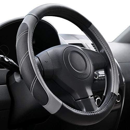 Elantrip Leather Large Steering Wheel Cover 15 1/2 to 16 inch Soft Grip Breathable for Car Truck SUV Jeep Anti Slip Black and Gray - Image 2