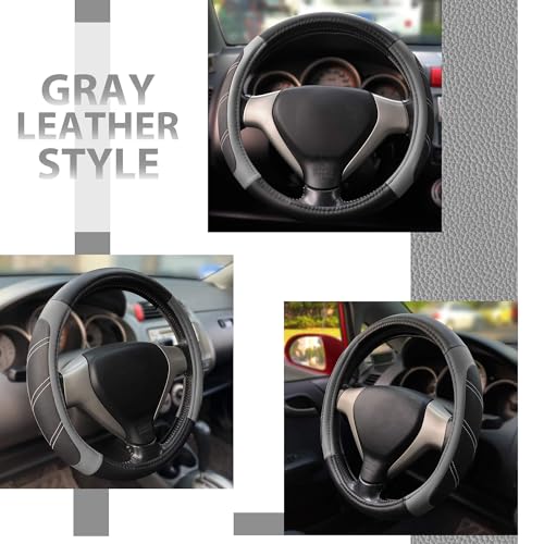 Elantrip Leather Large Steering Wheel Cover 15 1/2 to 16 inch Soft Grip Breathable for Car Truck SUV Jeep Anti Slip Black and Gray - Image 3