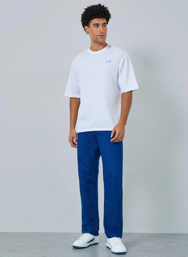 Styli Men White Oversized Text Print T-Shirt