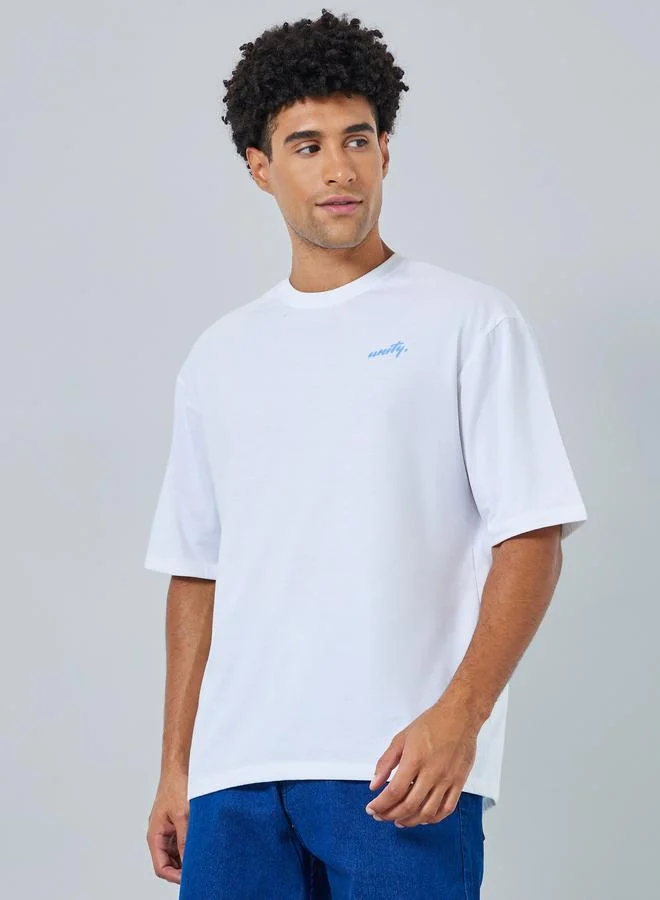 Styli Men White Oversized Text Print T-Shirt