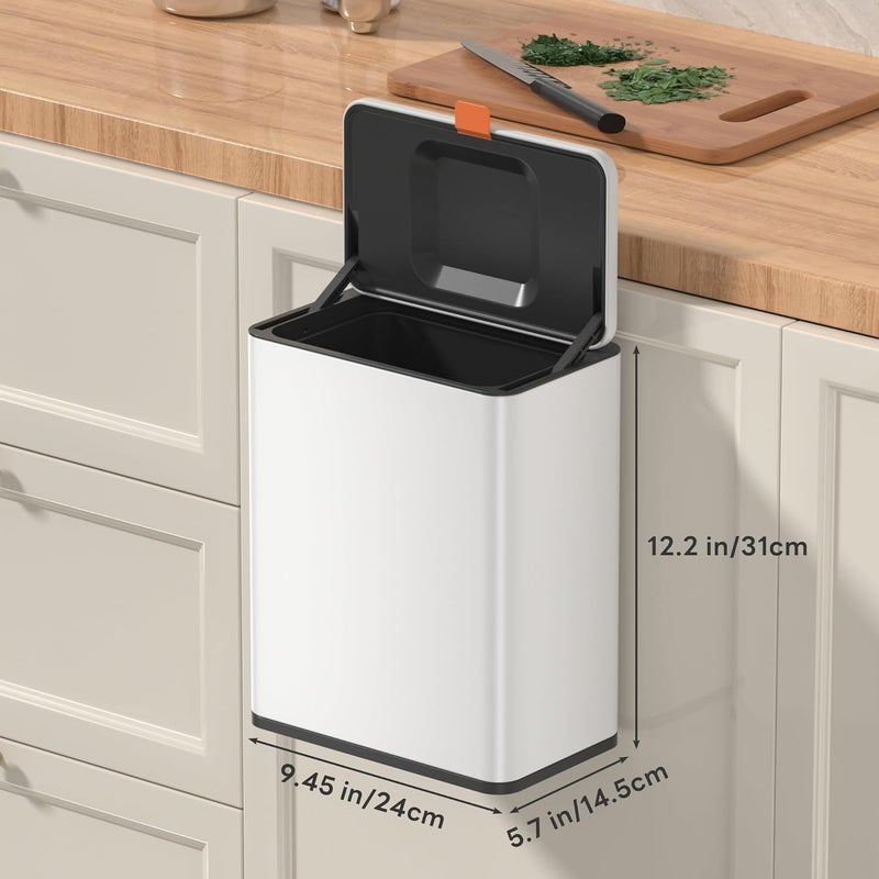 Mbillion Kitchen Compost Bin Hanging Trash Can with Lid 2.1 Gallon Stainless Steel Garbage Can for Kitchen Cabinet Door Mounted Trash Can Under Sink Door RV Bathroom,White - Image 5