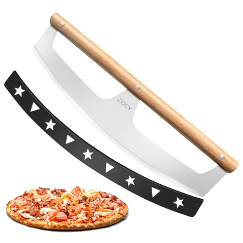 ZOCY Pizza Cutter Rocker with Wooden Handles & Protective Cover by Zocy, 16" Sharp Stainless Steel Pizza Slicer Wheel, Big Pizza Knife Cutters for Kitchen Tool (16inch) - Image 1