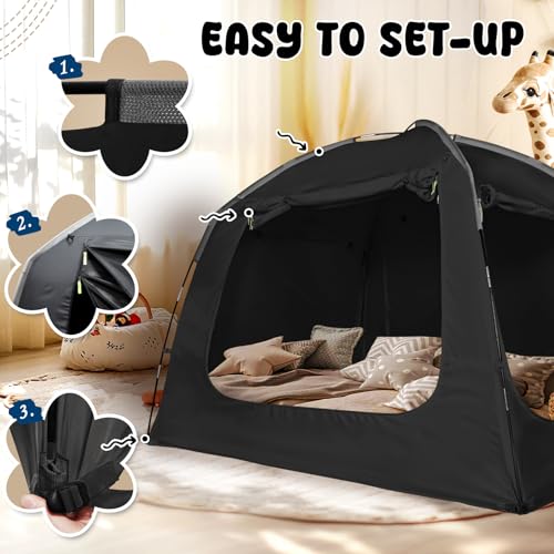 RIYDH Bed Tent Bed Canopy Breathable 100% for Adult and Kids Light Reduction Sleeping Dream Tents Indoor Portable Big Space with String Light 4 Doors Twin Full Queen King Size - Image 4