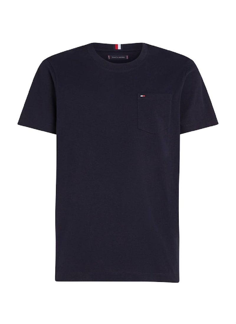TOMMY HILFIGER Men's Crew Neck Patch Pocket T-Shirt -  Pure cotton, Blue  - Image 2
