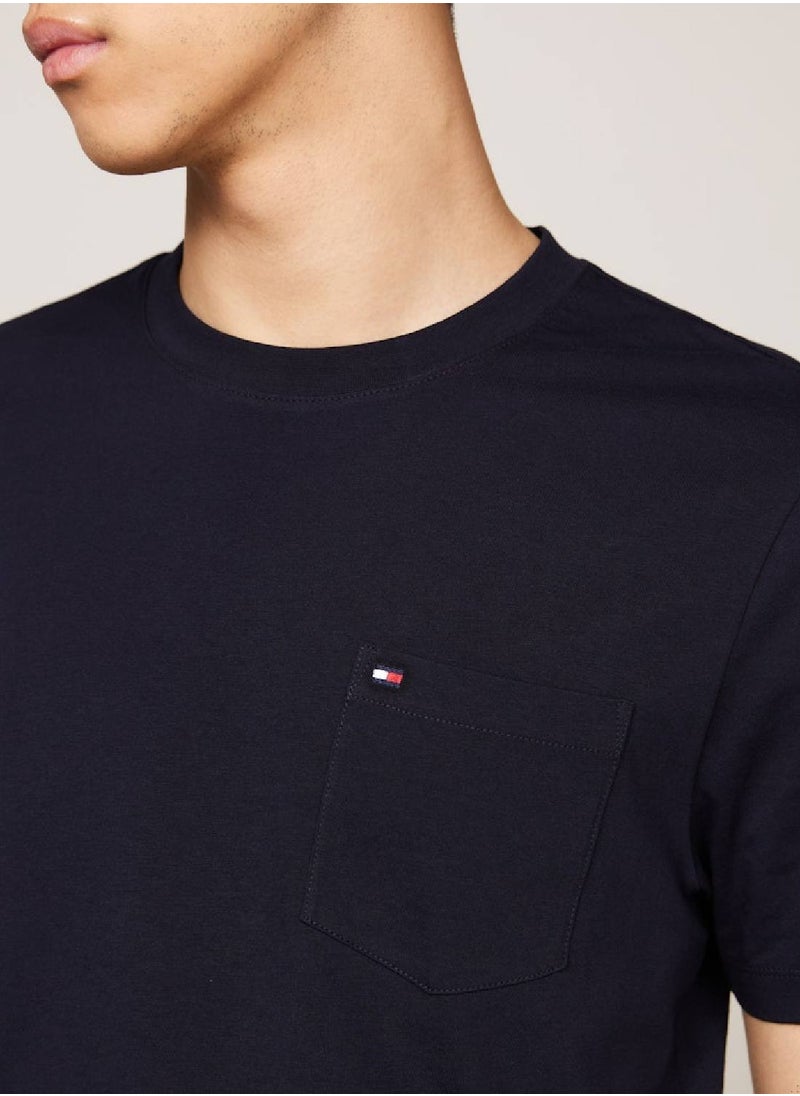TOMMY HILFIGER Men's Crew Neck Patch Pocket T-Shirt -  Pure cotton, Blue  - Image 4