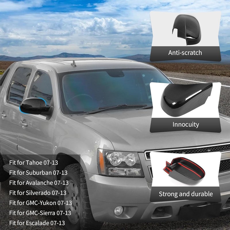 CheroCar Side Door Mirror Cover Overlay - ABS Carbon Fiber Pattern for Tahoe/Suburban/Avalanche/Silverado/GMC Yukon/Sierra/Escalade (2007-2013) - Image 4
