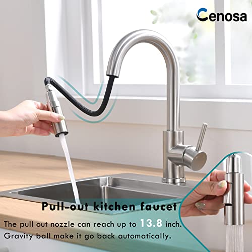 Cenosa Modern Bar Sink Faucet for Kitchen Sink Single Handle with Pull Out Sprayer Hot and Cold Brushed Nickel CENOSA - Image 3