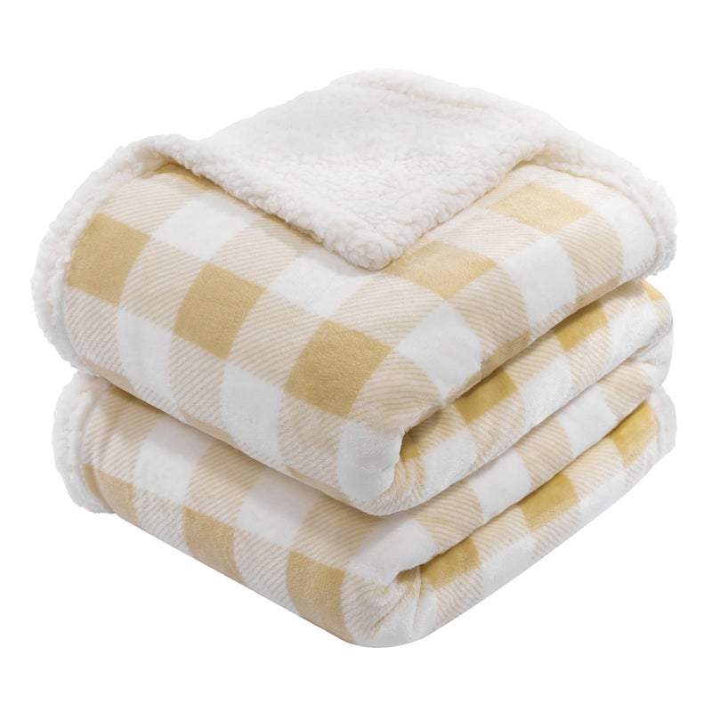 BEAUTEX Sherpa Fleece Throw Blanket Super Soft Warm Buffalo Plaid Plush Blankets and Throws Lightweight Cozy Fuzzy Blanket for Couch Sofa Bed Beige Throw 50 x 60