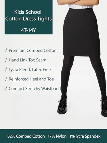 COTTON DAY Kids Girls School Dress Cotton Tights 8-10 Years 2 Pack (Navy Blue, Size 10) - Image 2