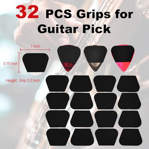 Fematin 32pcs Guitar Picks Grips, Large Silicone Soft Grips with 3 Guitar Picks, Non slip and Self-Adhesive, Help You Holding the Guitar Pick Tightly,Black - Image 3