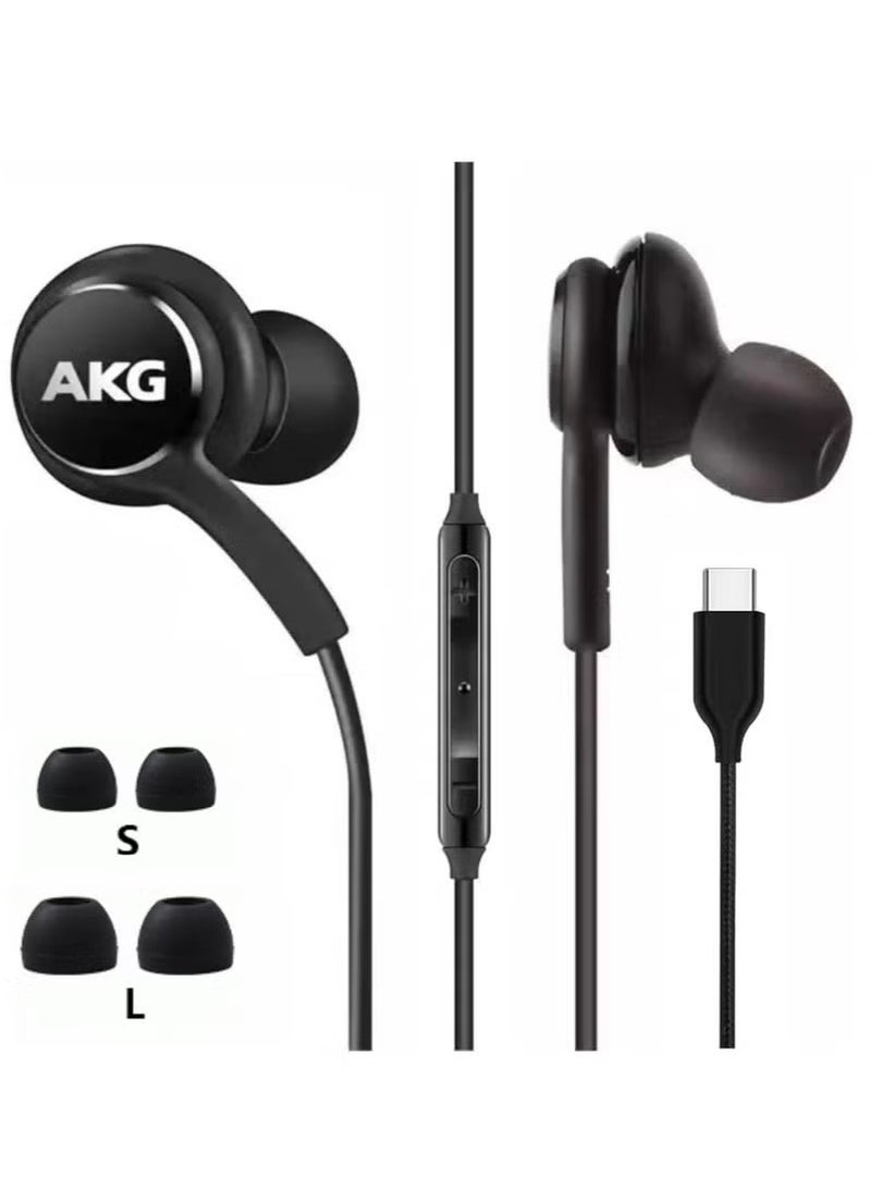 GENNEXT 2024 In-Ear Stereo Headphones for Samsung Galaxy S24/S23/S22/S21/S20, Note 10/10+ – AKG Designed with Microphone & Volume Control, Type-C Connector (Black) - Image 1