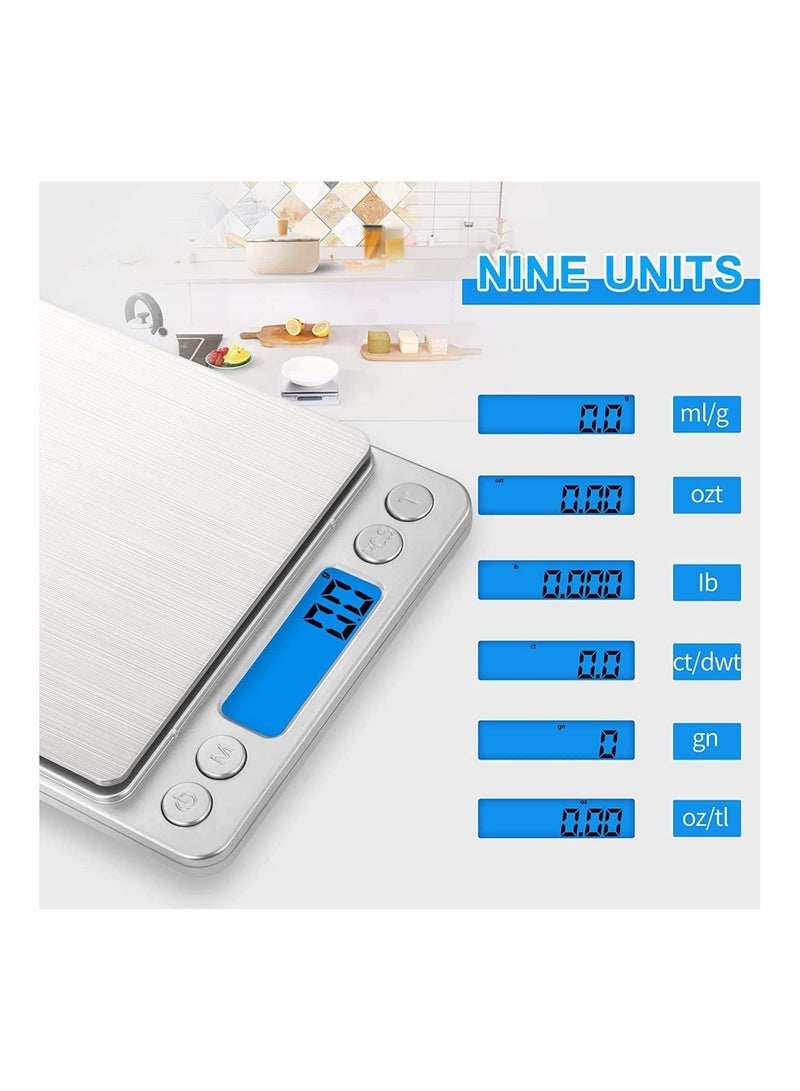 Multifunction Digital Kitchen Scale High Accuracy Electronic Food Weight, Measures in Grams and oz, for Baking, Cooking, Jewelry. LCD Display, Tare Function, 2 Trays. (3000g/0.01g) - Image 3