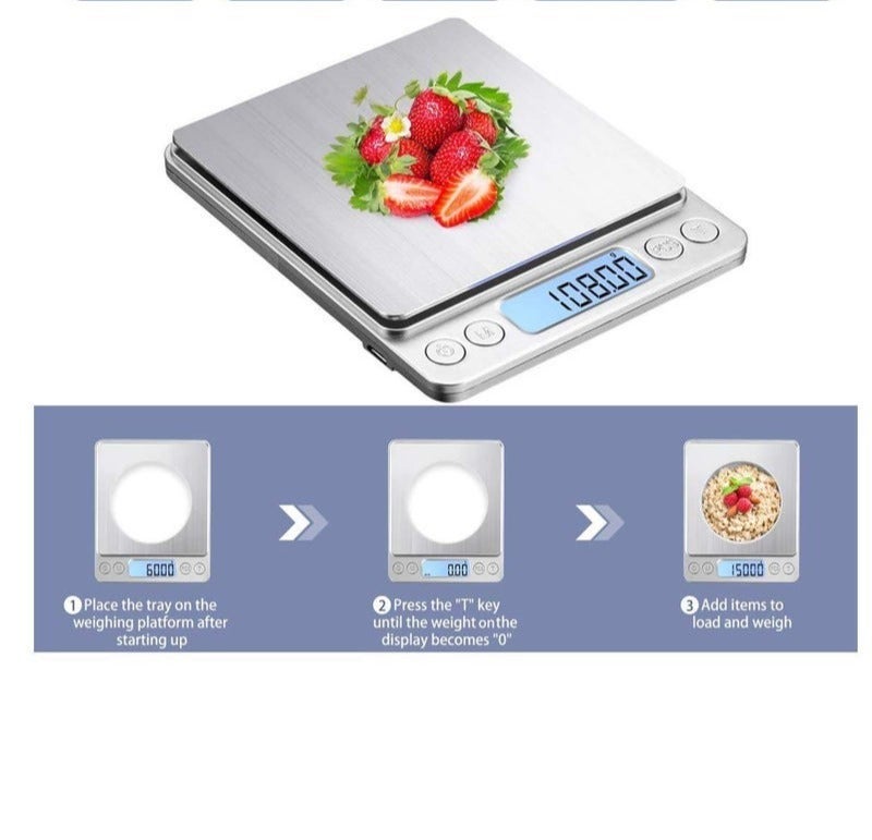 Multifunction Digital Kitchen Scale High Accuracy Electronic Food Weight, Measures in Grams and oz, for Baking, Cooking, Jewelry. LCD Display, Tare Function, 2 Trays. (3000g/0.01g) - Image 4