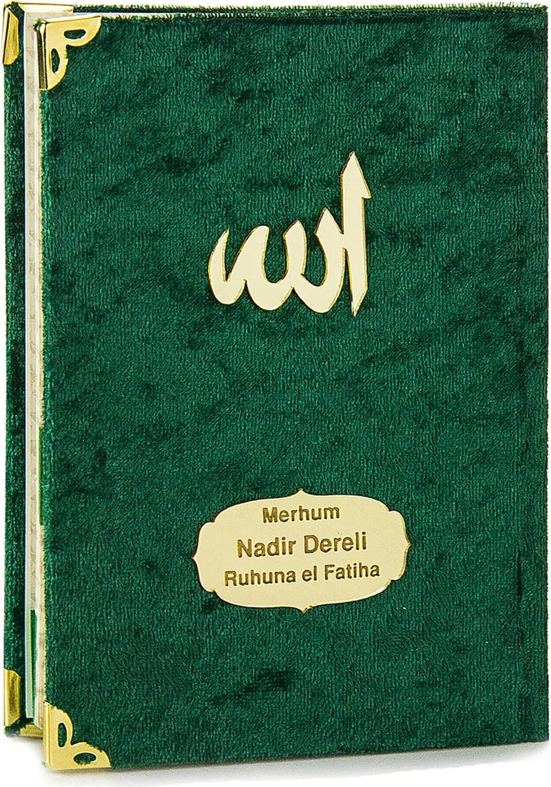 ايهفان اونلاين 20 Velvet Covered Yasin Books - Bag Size - Personalized Plate - With Rosary - Pouch - Green Color - Mevlüt Gift - 80 Pages