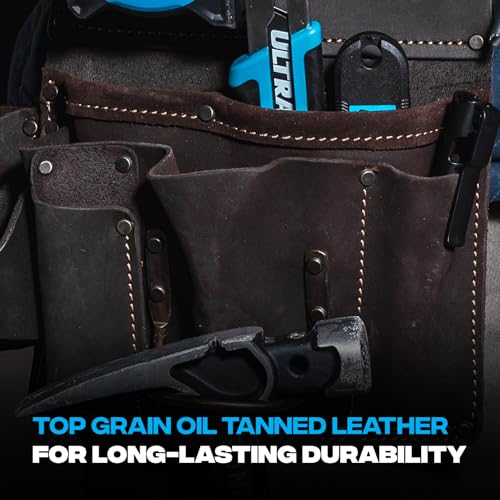 Ox Pro Drywall Tool Belt - 22-Pocket Leather Tool Belt Pouches - Made of Oil-Tanned Leather with Double-Stitching and Steel Rivets - OX-P263804 - Image 3