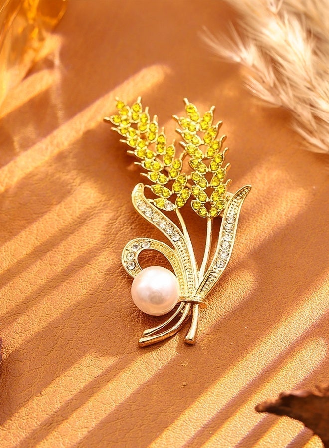 DAEVO Gold Plated Elegant Wheat Ear Pearl Brooch Women Luxury Zircon Accent Classic Lapel Pin Suit Scarf Daily Wedding Party Gift Jewelry - Image 2