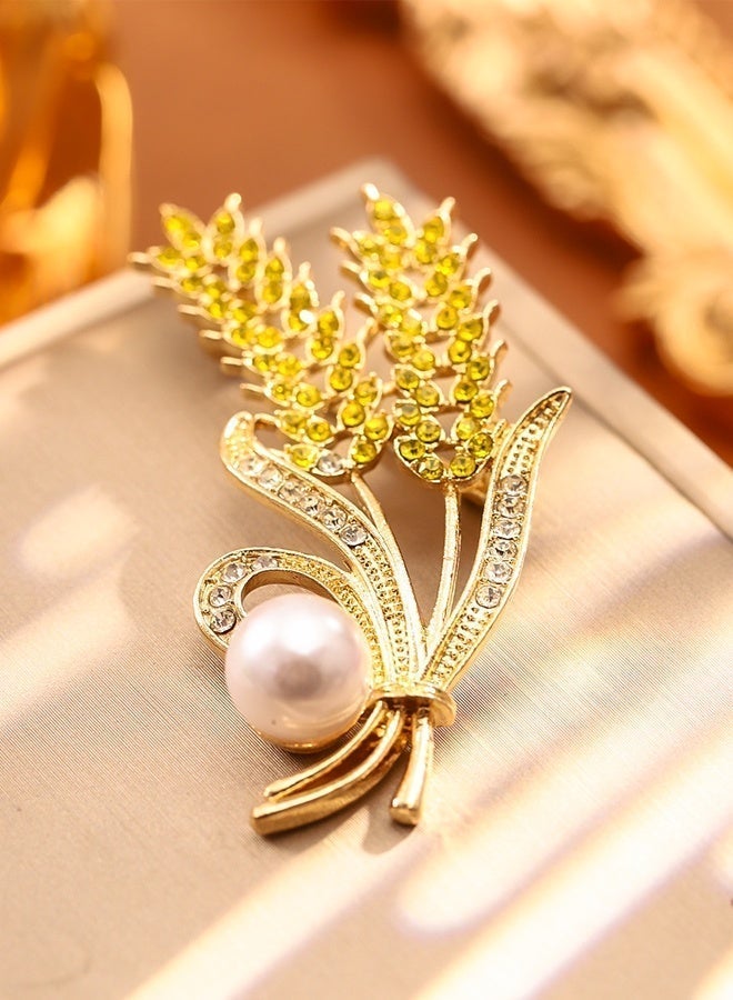 DAEVO Gold Plated Elegant Wheat Ear Pearl Brooch Women Luxury Zircon Accent Classic Lapel Pin Suit Scarf Daily Wedding Party Gift Jewelry - Image 4