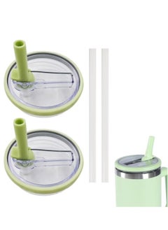 2 Pack 40 oz Tumbler Flip Straw Lid Replacement fit for Stanley Quencher, Spill Proof Splash Resistant Tumbler Lids,Reusable Leak Proof Tumbler Cover for Stanley Cup Accessories(Green) ﻿
