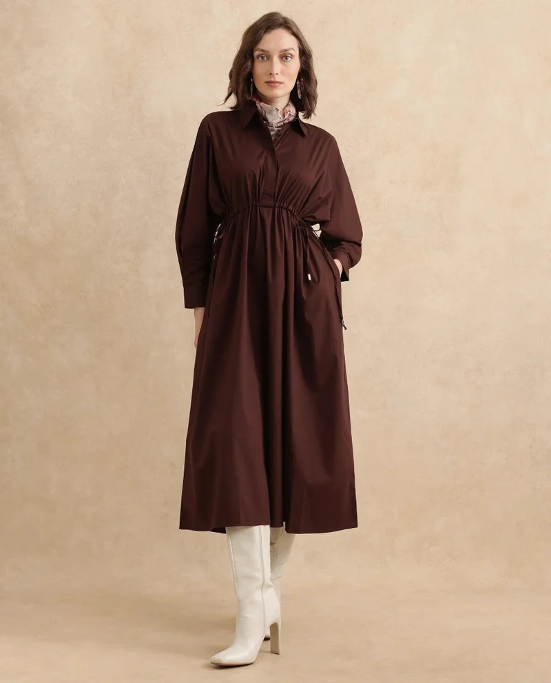 Rareism Women's Shirt Dress With Tie Up Waist Detail