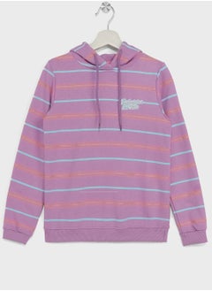 Girls Stripe Drawstring Hoodie