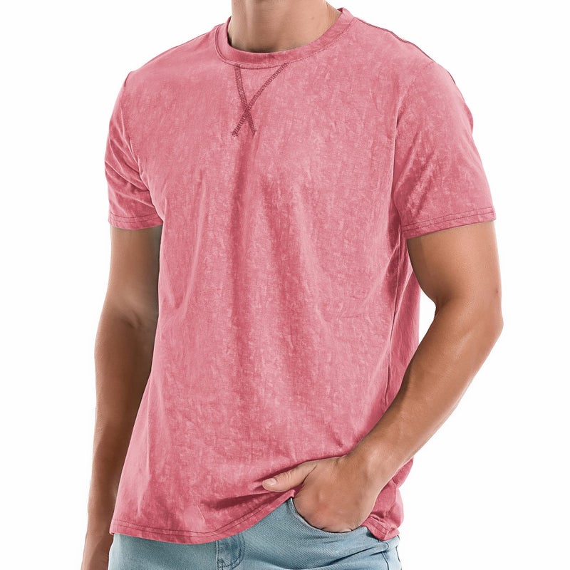 KLIEGOU Men's T-Shirts - Elasticity Cotton Crew Neck Tees 2166 Pink L - Image 1