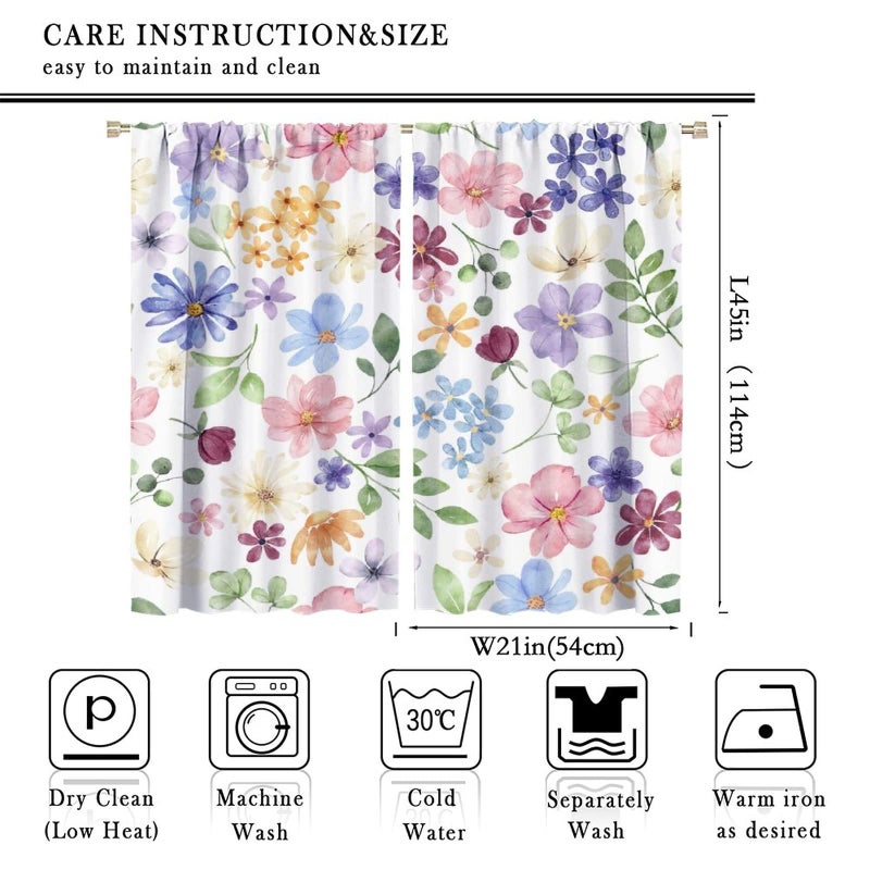 AuiMzoo Floral Blackout Curtains, Spring Watercolor Flower Plant Rustic Modern Style Pattern for Bedroom Living Room, 2 Panel Set,42X45 Inch - Image 2