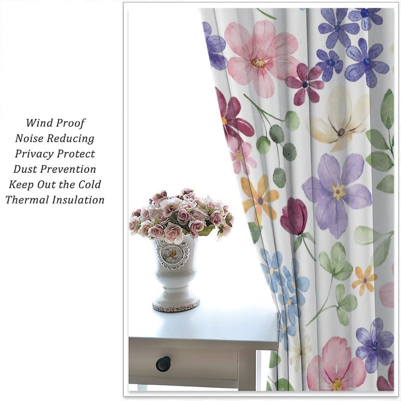 AuiMzoo Floral Blackout Curtains, Spring Watercolor Flower Plant Rustic Modern Style Pattern for Bedroom Living Room, 2 Panel Set,42X45 Inch - Image 5