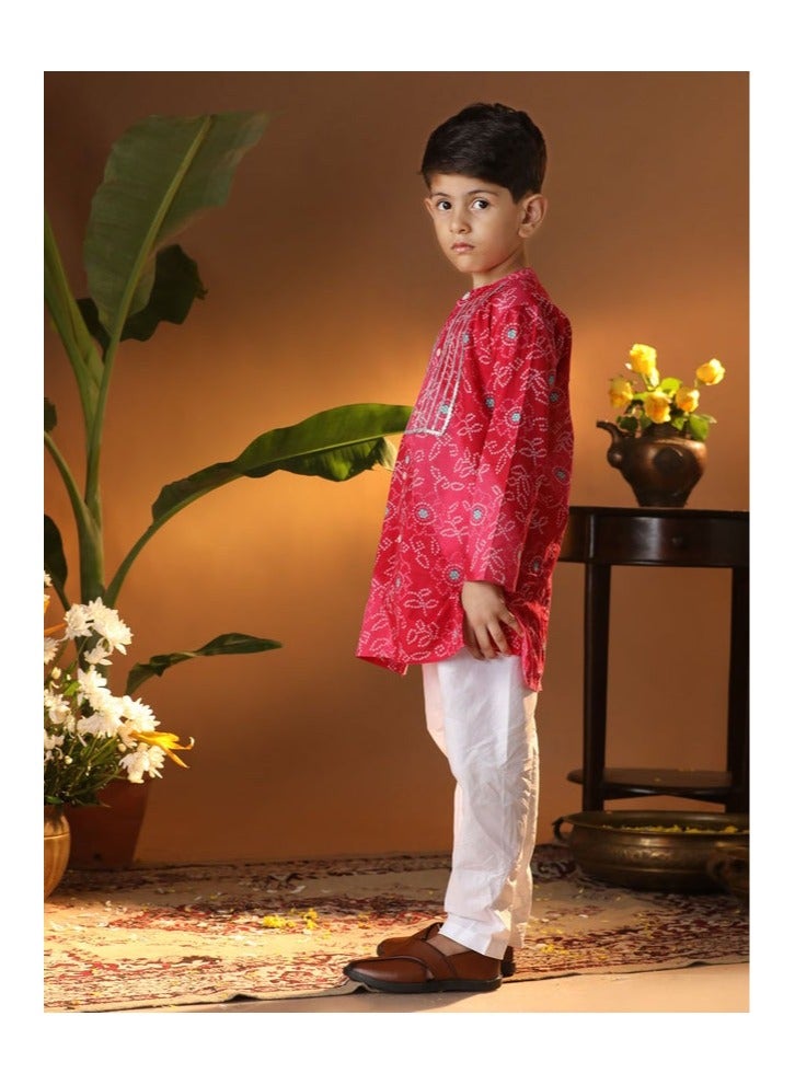 PRASHA Boys' Pink And White Cotton Kurta and Pyjama Set - Image 2