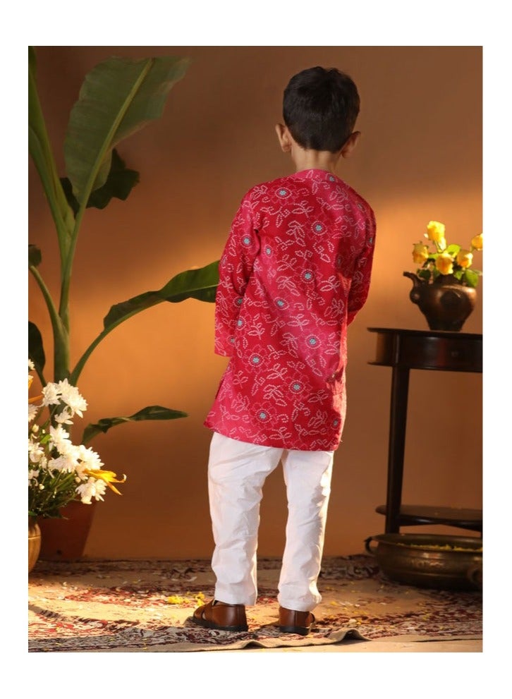 PRASHA Boys' Pink And White Cotton Kurta and Pyjama Set - Image 3