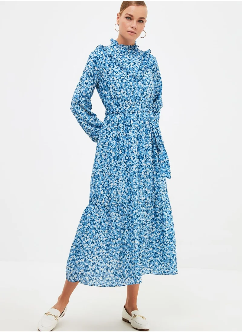 trendyol High Neck Printed Dress