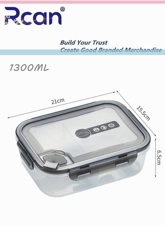 Rcan - Translucent Square Lunch Box Preservation Box With Partition Portable Heated Spill-proof Sealed Insulated Leakproof Bento Box for Kids Adults On-the-Go Meal and Fruit Containers to Work - Image 1