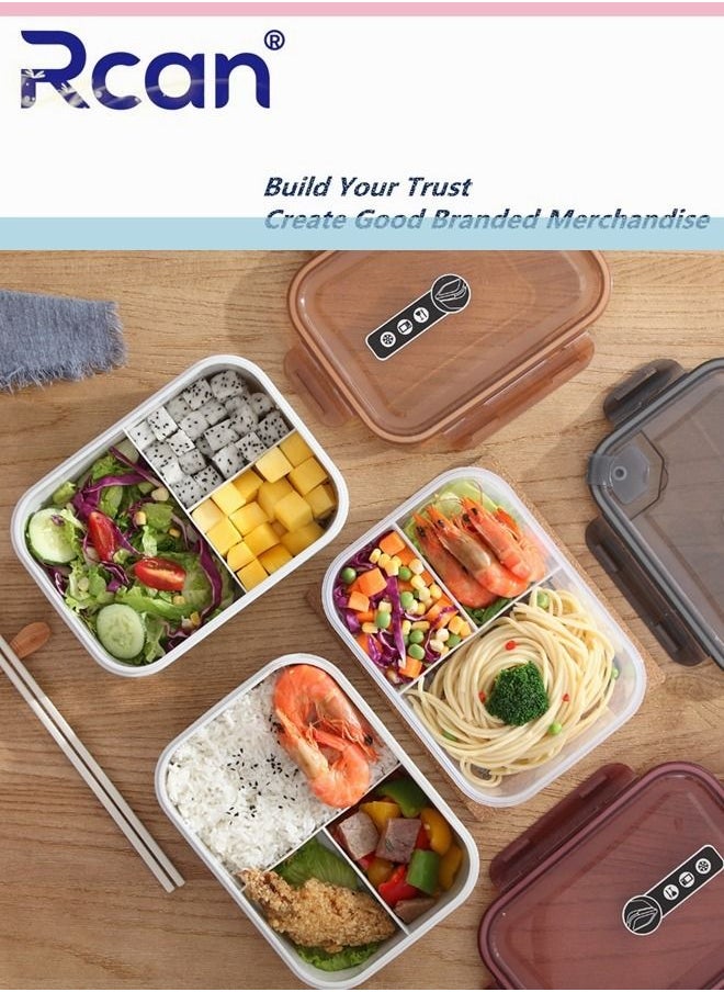 Rcan - Translucent Square Lunch Box Preservation Box With Partition Portable Heated Spill-proof Sealed Insulated Leakproof Bento Box for Kids Adults On-the-Go Meal and Fruit Containers to Work - Image 1