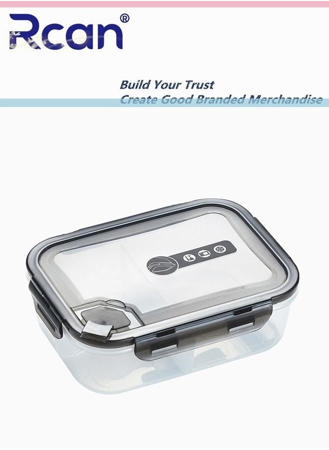Rcan - Translucent Square Lunch Box Preservation Box With Partition Portable Heated Spill-proof Sealed Insulated Leakproof Bento Box for Kids Adults On-the-Go Meal and Fruit Containers to Work - Image 1