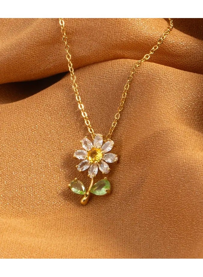 Home Clearance Sale LNCHRAN Elegant Sunflower Pendant Necklace with Cubic Zirconia - 18K Gold Plated Stainless Steel, Hypoallergenic - Ideal Fashion Jewelry Gift for Women, Daily Wear & Special Occasions, Flower Necklace - Image 1