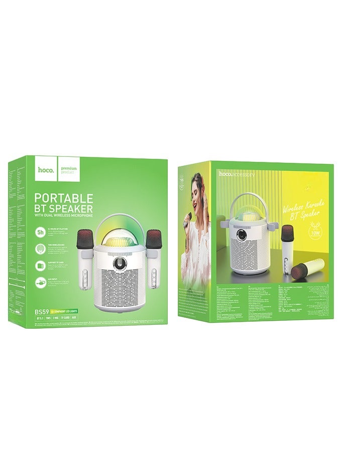هوكو مكبر صوت كاريوكي محمول بتقنية البلوتوث من HOCO BS59 مع ميكروفونات لاسلكية مزدوجة - إضاءة LED بقوة 10 وات ومدة تشغيل طويلة - Image 4