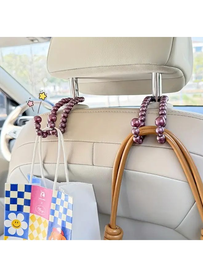 Grape Purple Car Seat Back Hooks With Adjustable Beaded Design For Organizing Bags Keys And Water Bottles 2PCS - Image 1