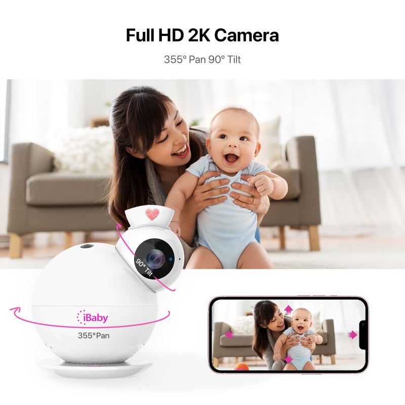 iBaby i6 Smart Baby Monitor with Breathing and Sound Machine, 2K Baby Video Camera Monitor, Upgrade Motion and Temperature alerts, No Subscription - Image 2