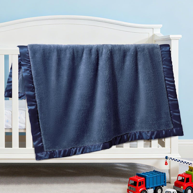 Pro Goleem Baby Boy Blanket, Fleece Baby Blankets for Boys with 2 Inch Satin Trim, Super Soft Plush Receiving Blanket for Infant Newborn, Cozy 30x40 Inch Stroller & Nursery Blanket,(Navy Blue) - Image 2