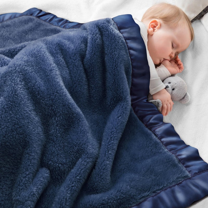 Pro Goleem Baby Boy Blanket, Fleece Baby Blankets for Boys with 2 Inch Satin Trim, Super Soft Plush Receiving Blanket for Infant Newborn, Cozy 30x40 Inch Stroller & Nursery Blanket,(Navy Blue) - Image 1