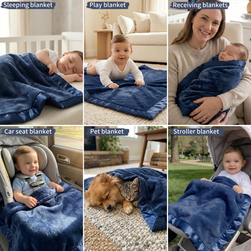 Pro Goleem Baby Boy Blanket, Fleece Baby Blankets for Boys with 2 Inch Satin Trim, Super Soft Plush Receiving Blanket for Infant Newborn, Cozy 30x40 Inch Stroller & Nursery Blanket,(Navy Blue) - Image 5