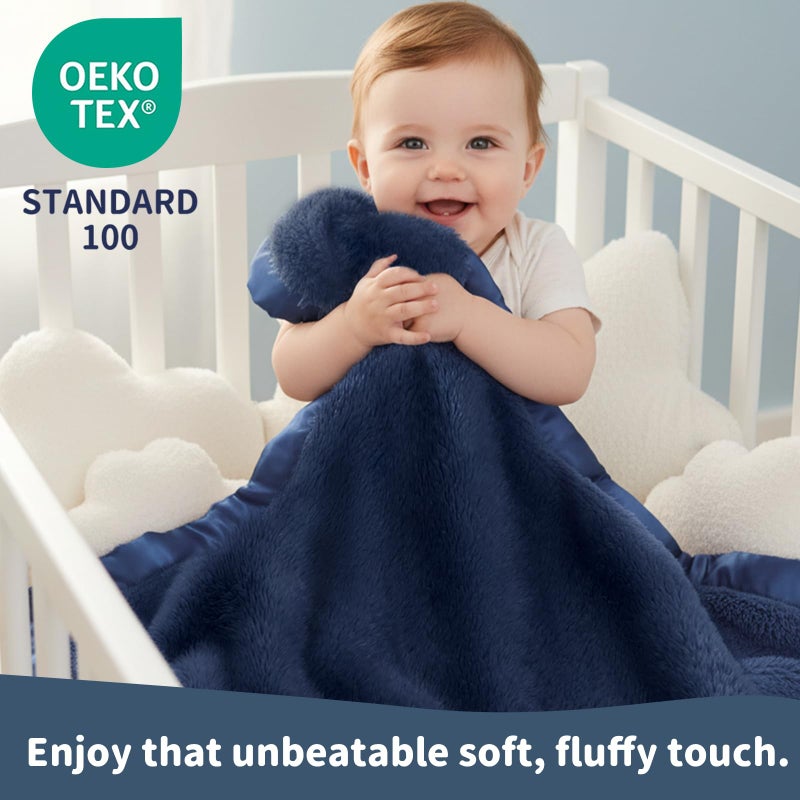 Pro Goleem Baby Boy Blanket, Fleece Baby Blankets for Boys with 2 Inch Satin Trim, Super Soft Plush Receiving Blanket for Infant Newborn, Cozy 30x40 Inch Stroller & Nursery Blanket,(Navy Blue) - Image 3
