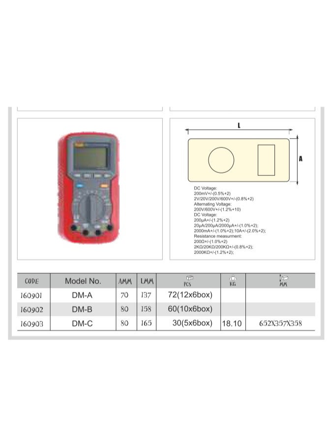 jetechtool Jetech Digital Multimeter, AC/DC Voltage & AC Current Tester, Resistance Diode Continuity Measurement, Overload Protection, Compact Design 70×140 mm, GB/T 13978-2008 Compliant - DM-A - Image 3