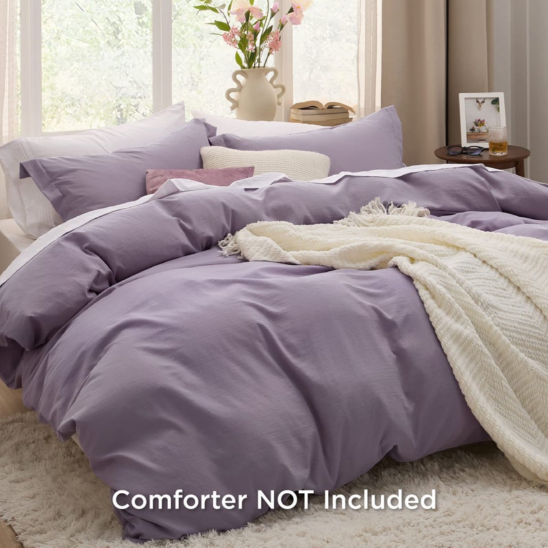 Bedsure Grayish Purple Duvet Cover Queen Size - Soft Prewashed Queen Duvet Cover Set  3 Pieces  1 Duvet Cover 90x90 Inches with Zipper Closure and 2 Pillow Shams - Image 3