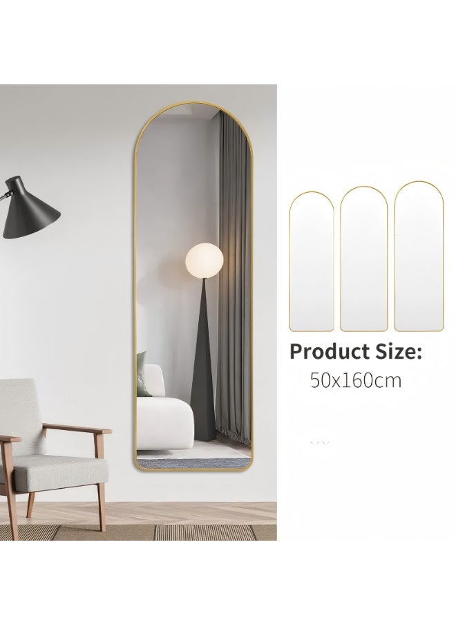 Full Length Rectangular Shape Mirror With Stand, Arched Wall Mirror, Gold Floor Mirror Freestanding, Wall Mounted Mirror for Bedroom Living Room