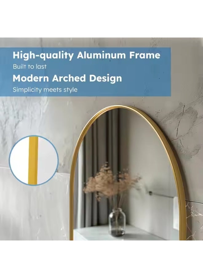 Full Length Rectangular Shape Mirror With Stand, Arched Wall Mirror, Gold Floor Mirror Freestanding, Wall Mounted Mirror for Bedroom Living Room