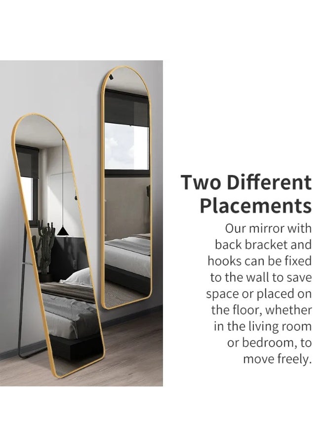 Full Length Rectangular Shape Mirror With Stand, Arched Wall Mirror, Gold Floor Mirror Freestanding, Wall Mounted Mirror for Bedroom Living Room