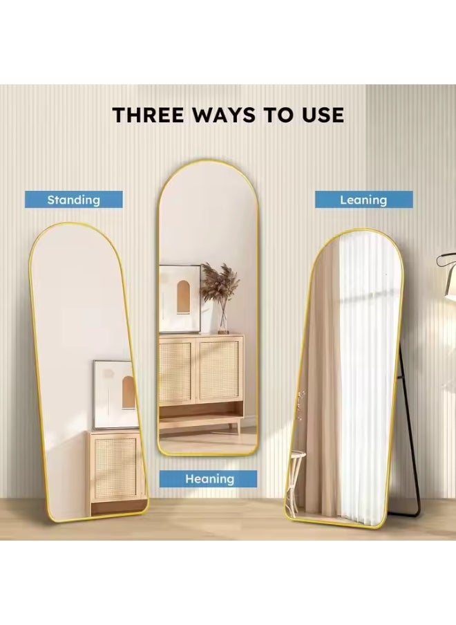Full Length Rectangular Shape Mirror With Stand, Arched Wall Mirror, Gold Floor Mirror Freestanding, Wall Mounted Mirror for Bedroom Living Room