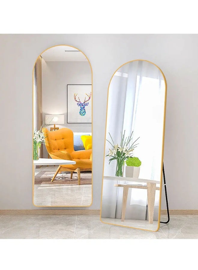 Full Length 160x45 cm Arched Shape Mirror With Stand, Arched Wall Mirror, Black Floor Mirror Freestanding, Wall Mounted Mirror for Bedroom Living Room - Gold