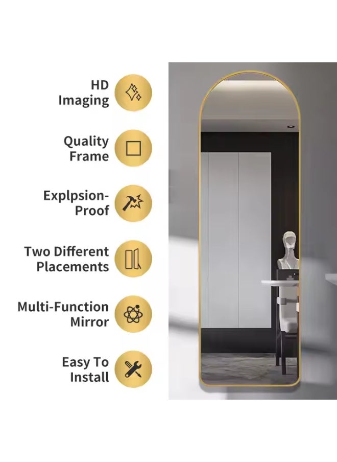 Full Length Rectangular Shape Mirror With Stand, Arched Wall Mirror, Gold Floor Mirror Freestanding, Wall Mounted Mirror for Bedroom Living Room